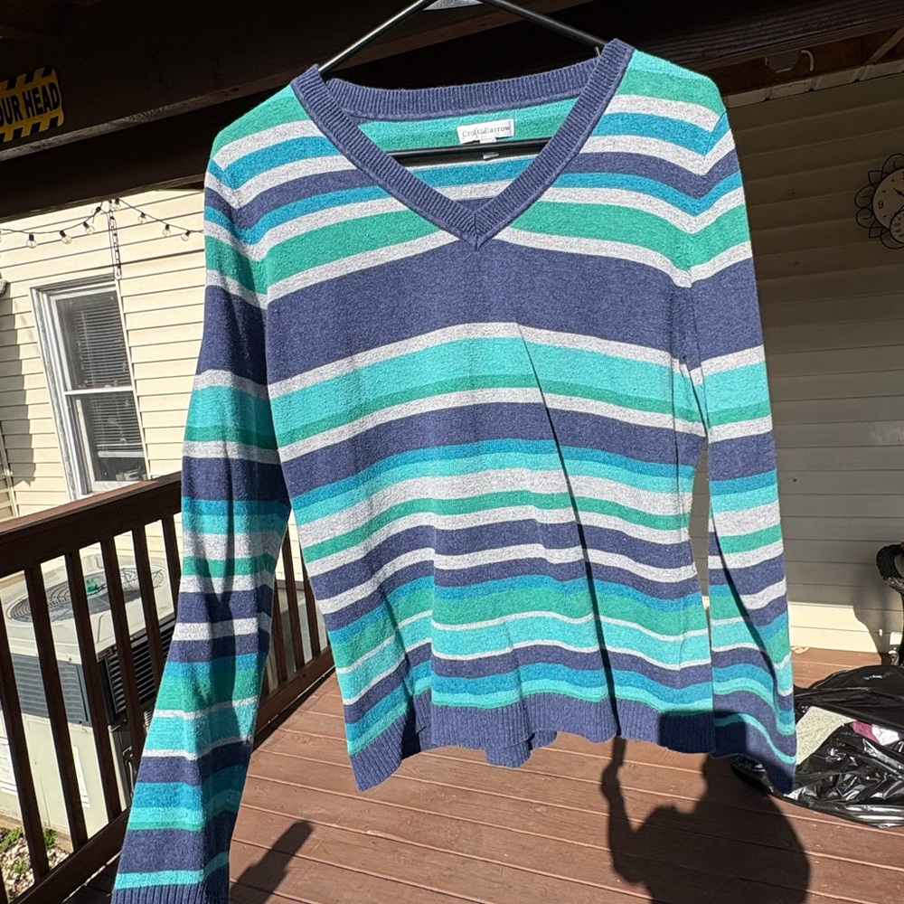 Croft & Barrow Blue and Green Striped Long Sleeve Top